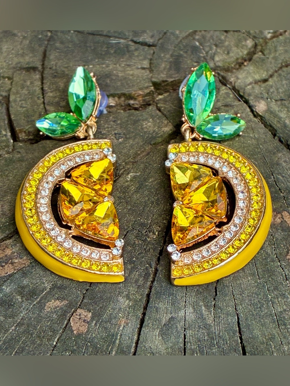 🍋 Bright and Zesty Lemon Slice Rhinestone Stud Earrings